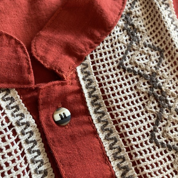 Guayabera Mexican Shirt Cotton Linen Mens 3X Brick Red Boho Embroidery Festival - Picture 6 of 13